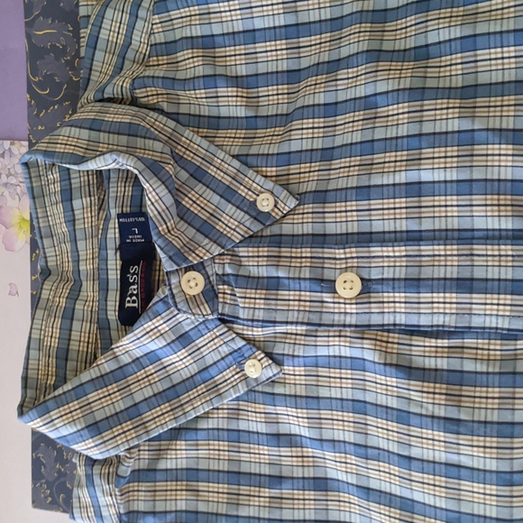 💐 Bass & Company, L, men's check button down shirt - Picture 1 of 9